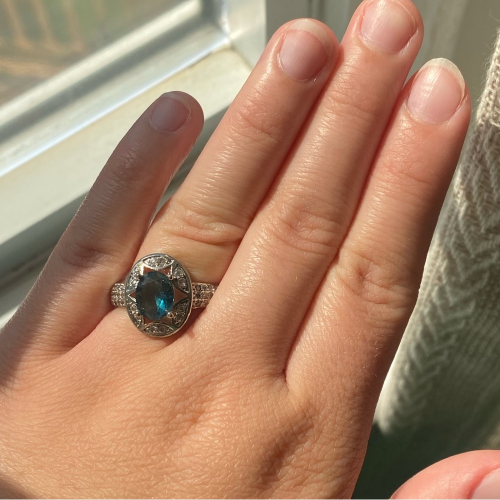 Sterling 925 aquamarine white sapphire ring size 8